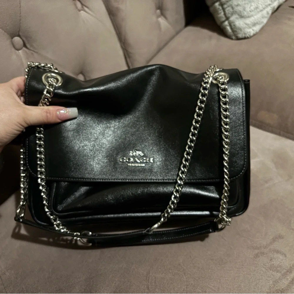 Coach Elodie Crossbody Bag Shiny smooth leather black